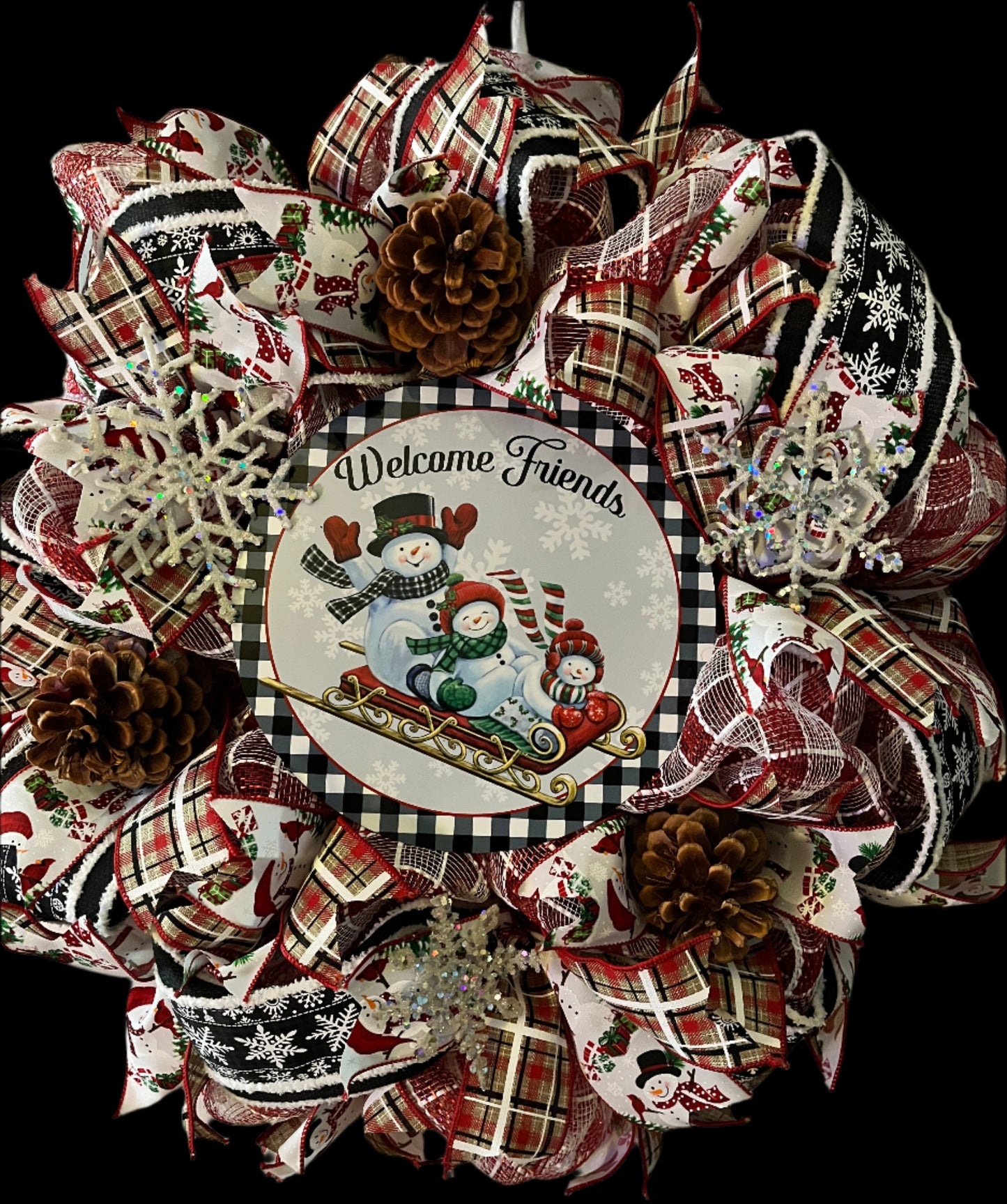 Welcome Friends Snowman Wreath