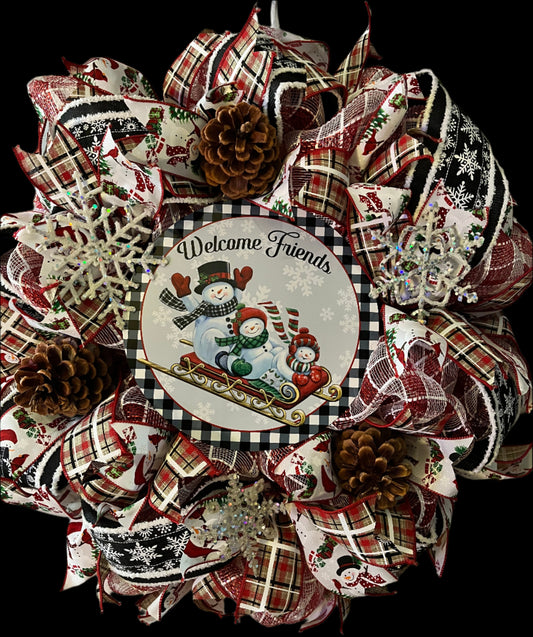 Welcome Friends Snowman Wreath